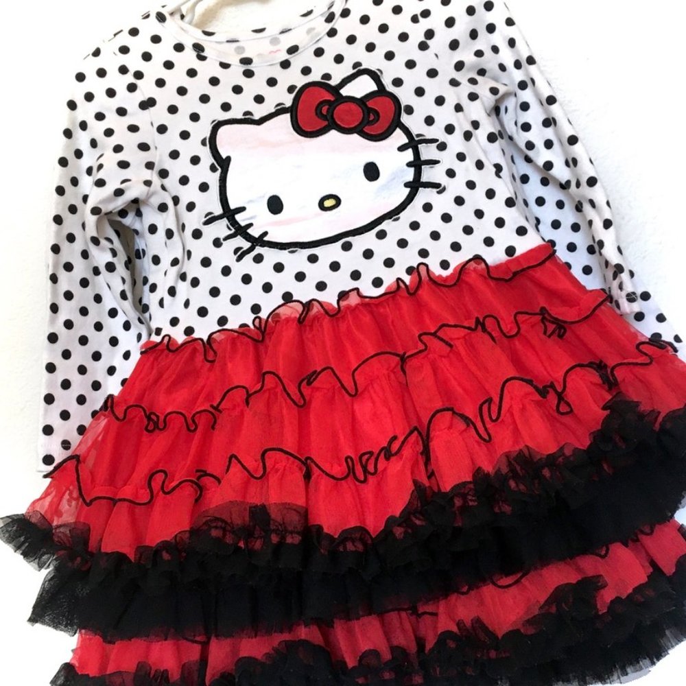 Matching Sister Party Dresses! - Hello Kitty Tutu Dress w/ Polkadots - 2T & 4T